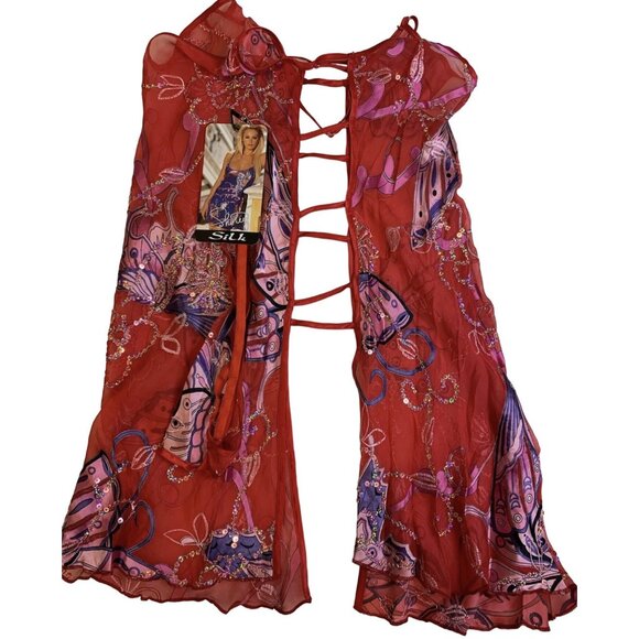 Shirley of Hollywood Chemise Womens Medium Red Silk Sheer Butterfly Floral Set - Picture 3 of 5